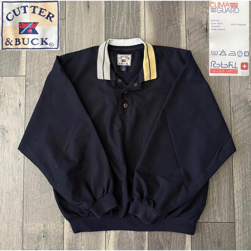VTG Cutter & Buck Black ClimaGuard Golf Pullover Windbreaker 1/4 Button Mens M
